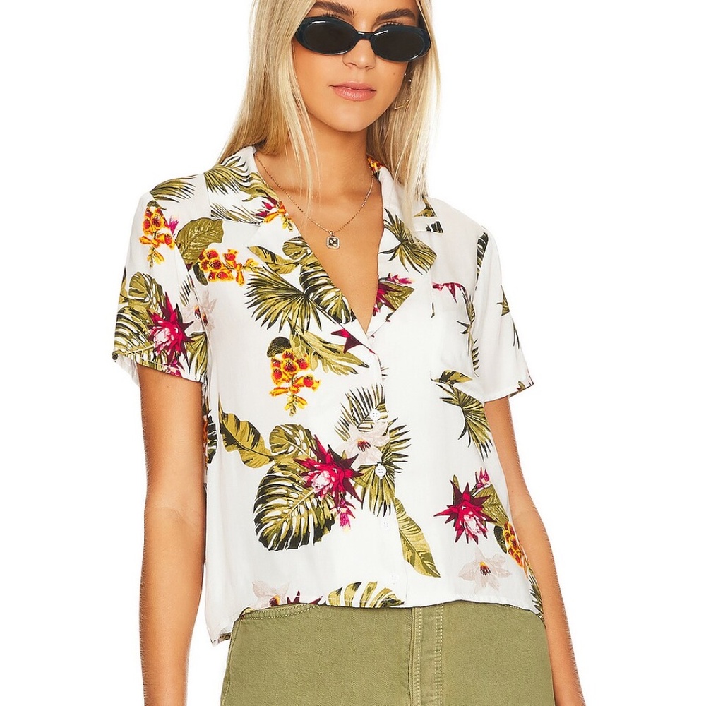 Revolve Petra Top in White Palm tropical print from MORE TO COME, size XS